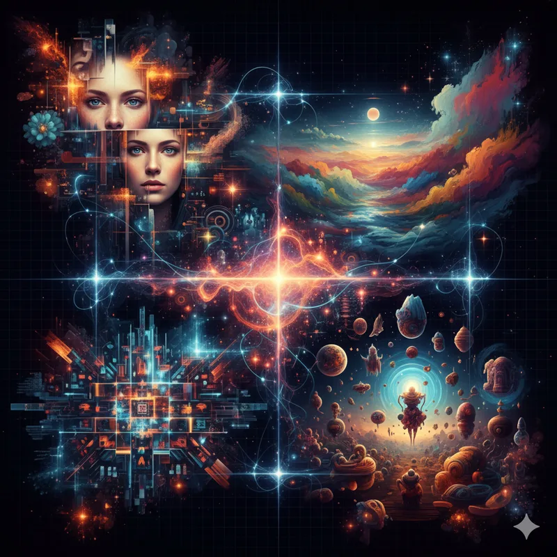 Abstrakte Visualisierung von KI-generierten Kunstwerken in verschiedenen Stilen