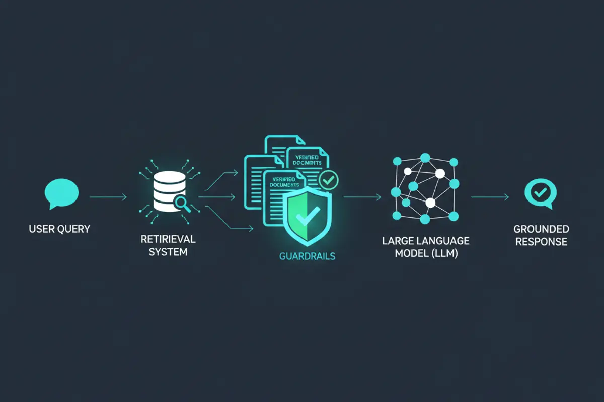Diagramm zeigt wie RAG Halluzinationen durch Quellenprüfung reduziert